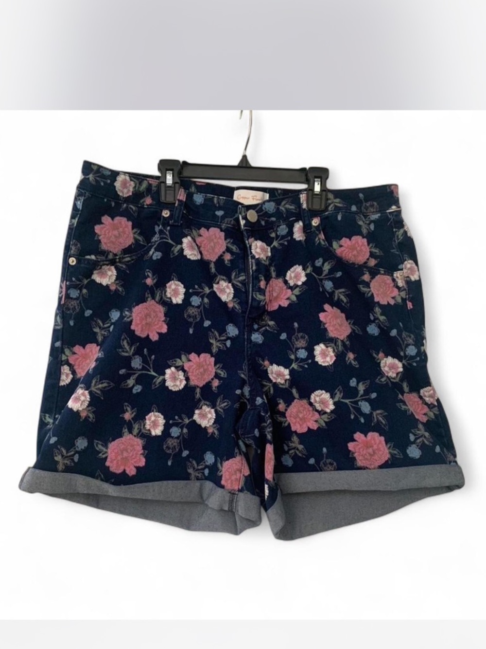 Floral Cottage Denim Roll-Hem Women's denim Shorts - size 18W